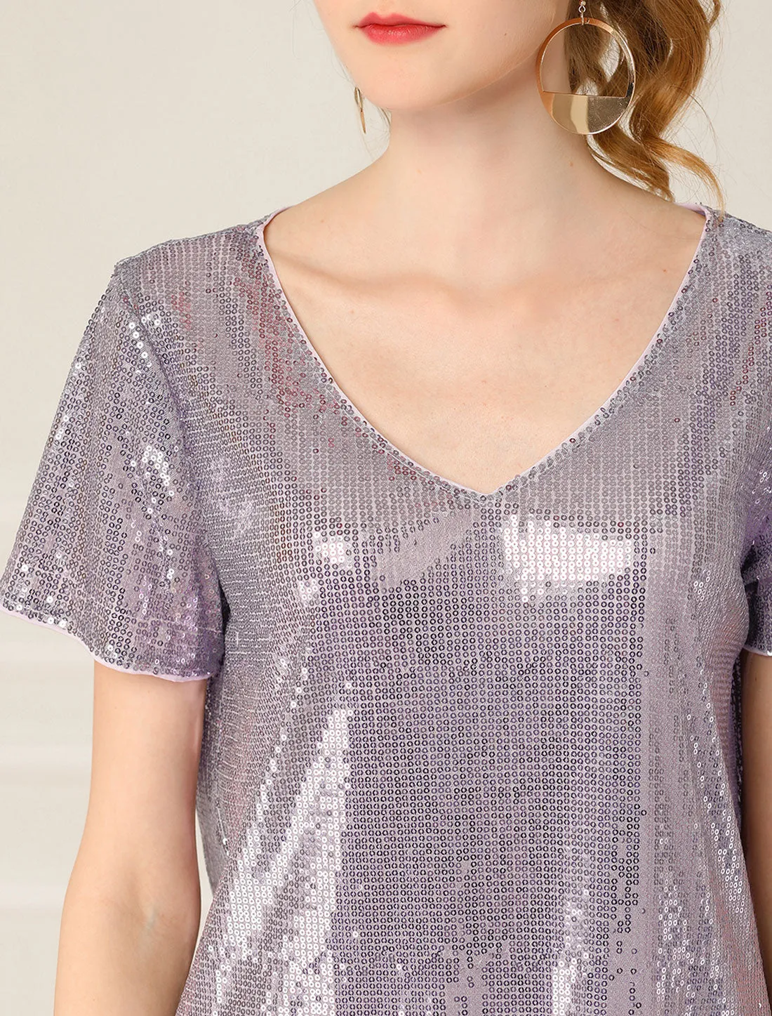 Sequin Metallic Shiny Sparkle V Neck Party Club Mini Dress sold by Allegra K product image thumbnail 2