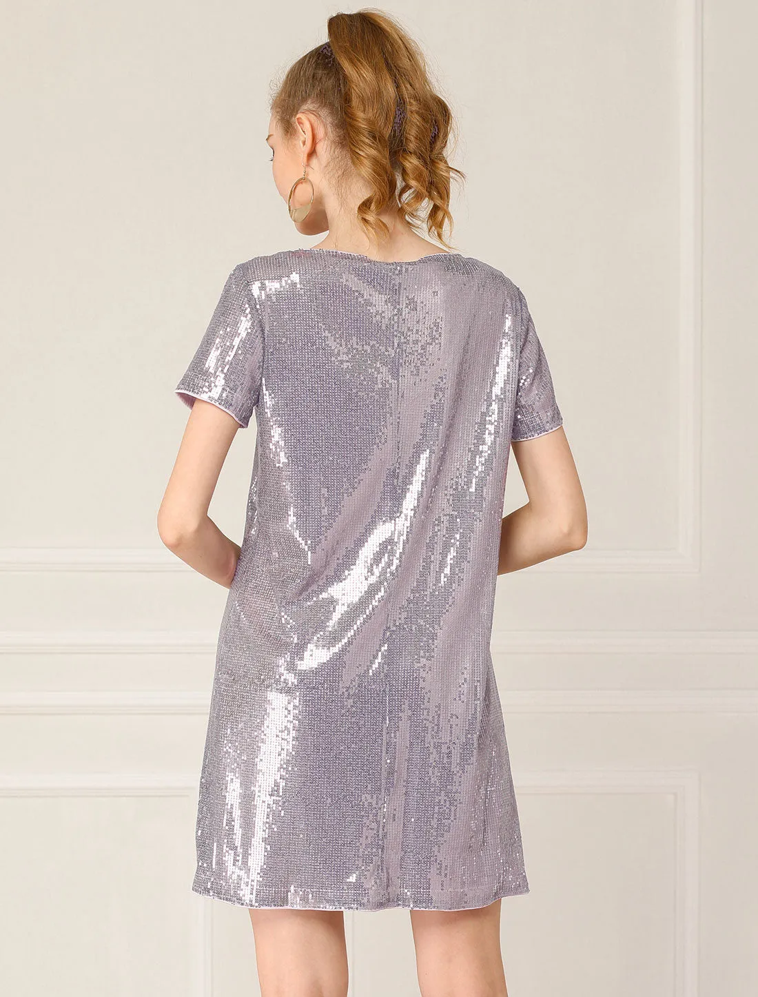 Sequin Metallic Shiny Sparkle V Neck Party Club Mini Dress sold by Allegra K product image thumbnail 4