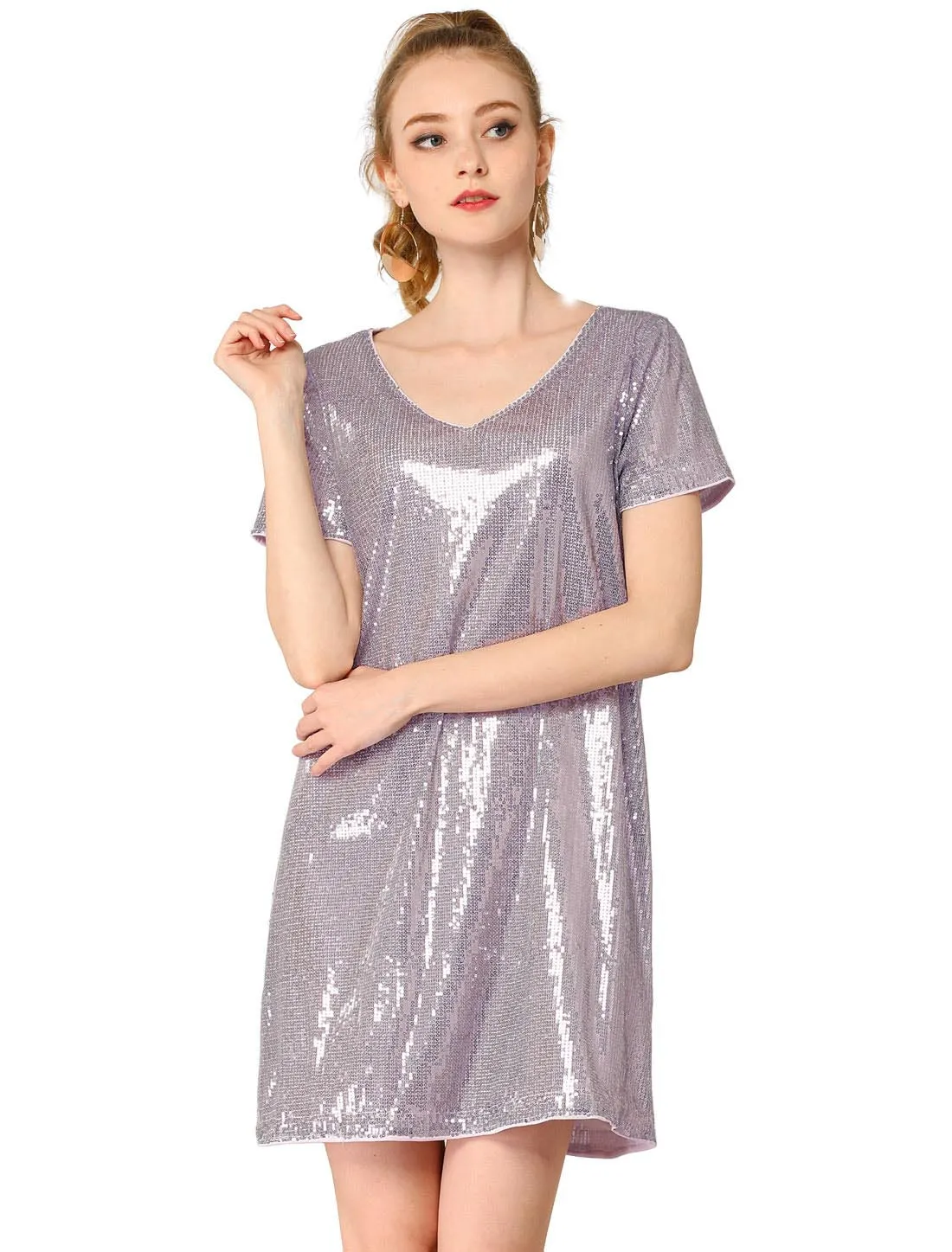 Sequin Metallic Shiny Sparkle V Neck Party Club Mini Dress sold by Allegra K product image thumbnail 3