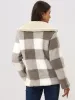 Causal Plaid Coat Lapel Collar Zip Up Faux Fur Winter Jacket sold by Allegra K