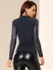 Party Twist Neckline Glitter Sheer Mesh Long Sleeve Blouse sold by Allegra K