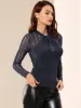 Party Twist Neckline Glitter Sheer Mesh Long Sleeve Blouse sold by Allegra K