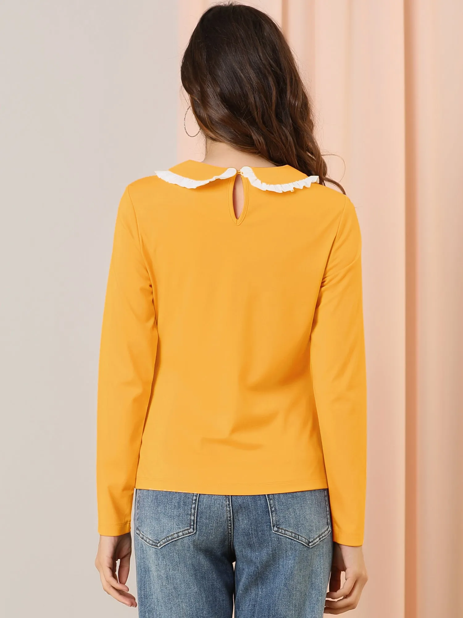Peter Pan Collar Blouse Basic Knit T-Shirt Long Sleeve Shirt sold by Allegra K product image thumbnail 4