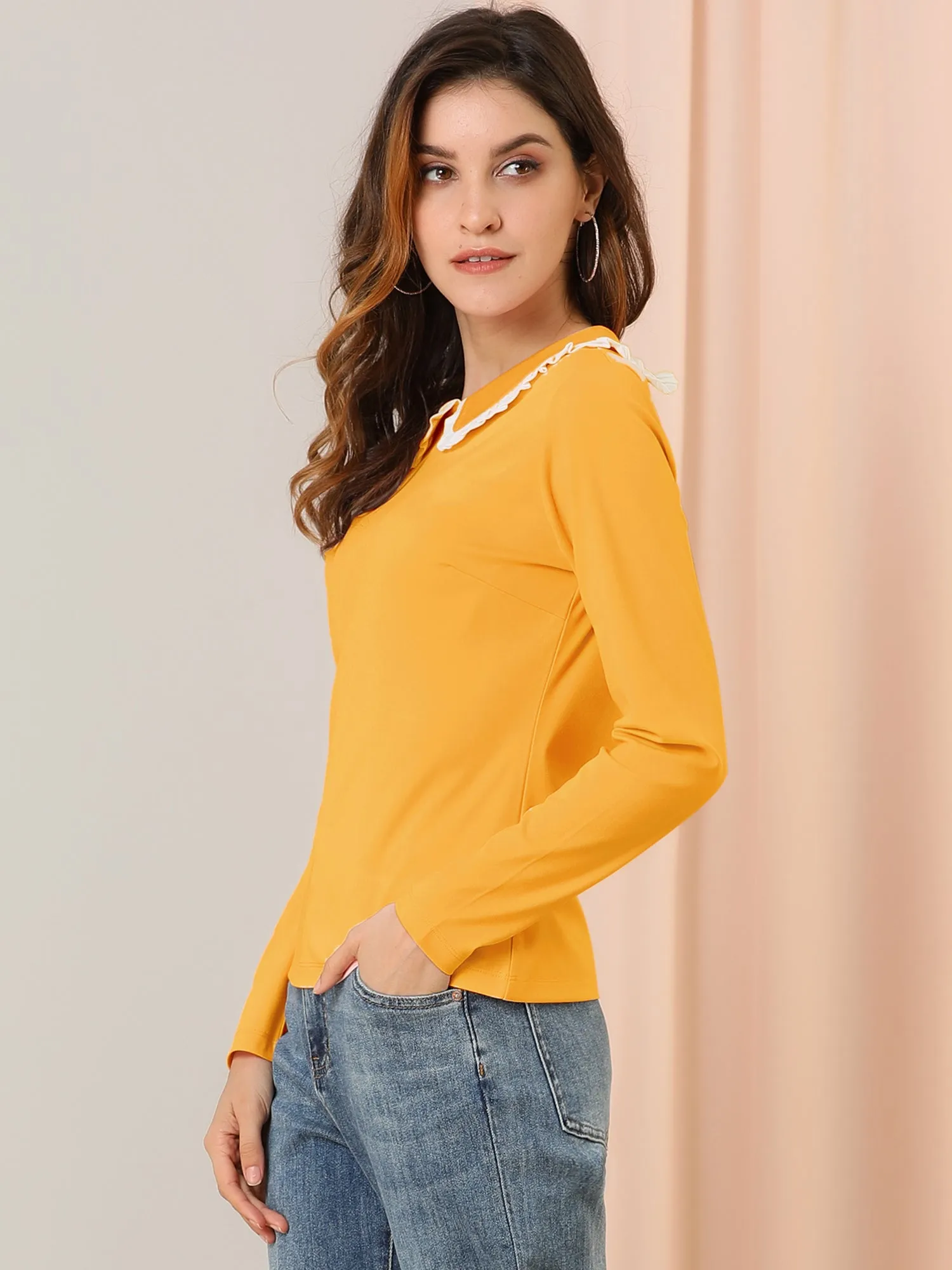 Peter Pan Collar Blouse Basic Knit T-Shirt Long Sleeve Shirt sold by Allegra K product image thumbnail 3