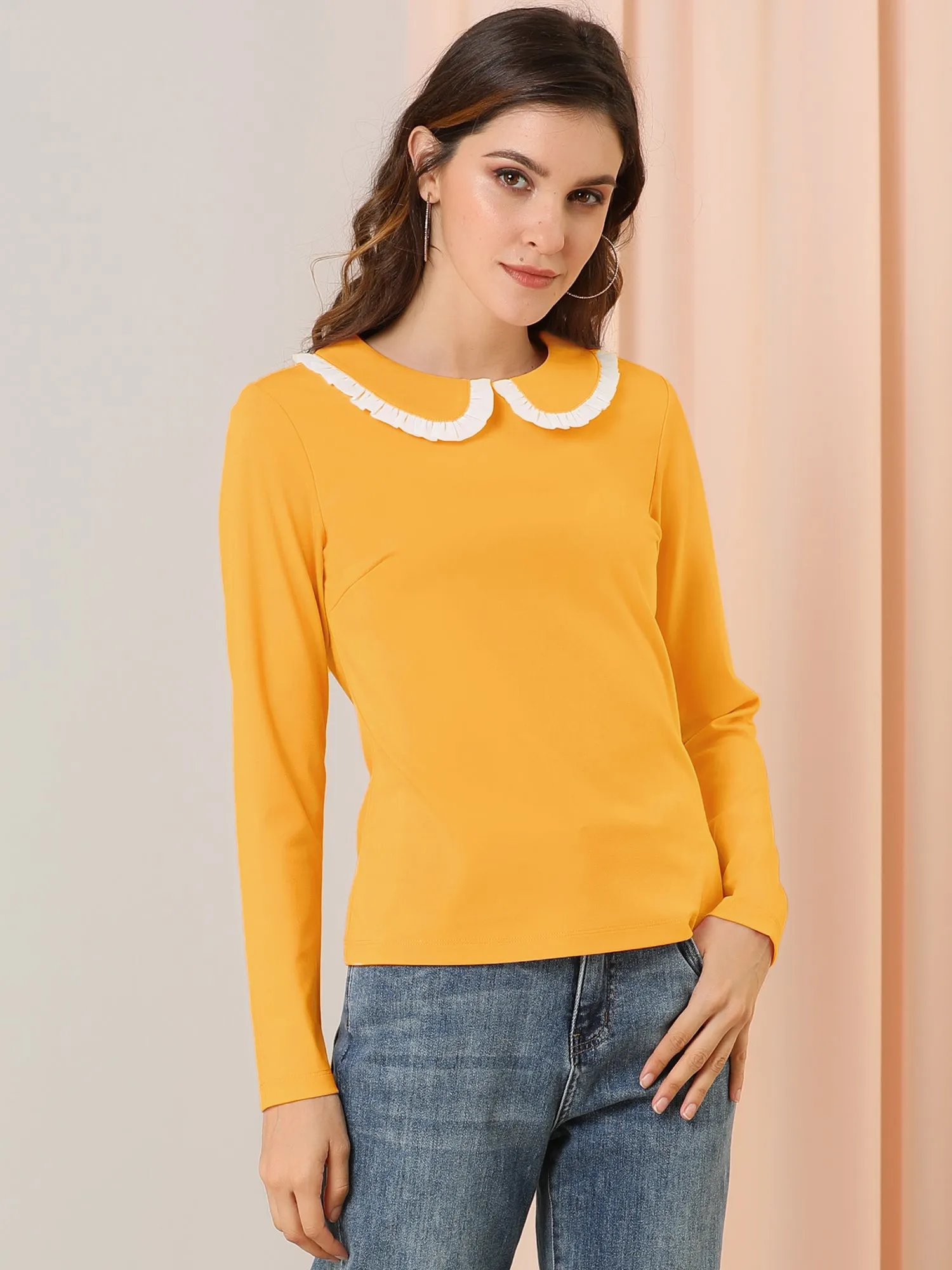 Peter Pan Collar Blouse Basic Knit T-Shirt Long Sleeve Shirt sold by Allegra K product image thumbnail 2