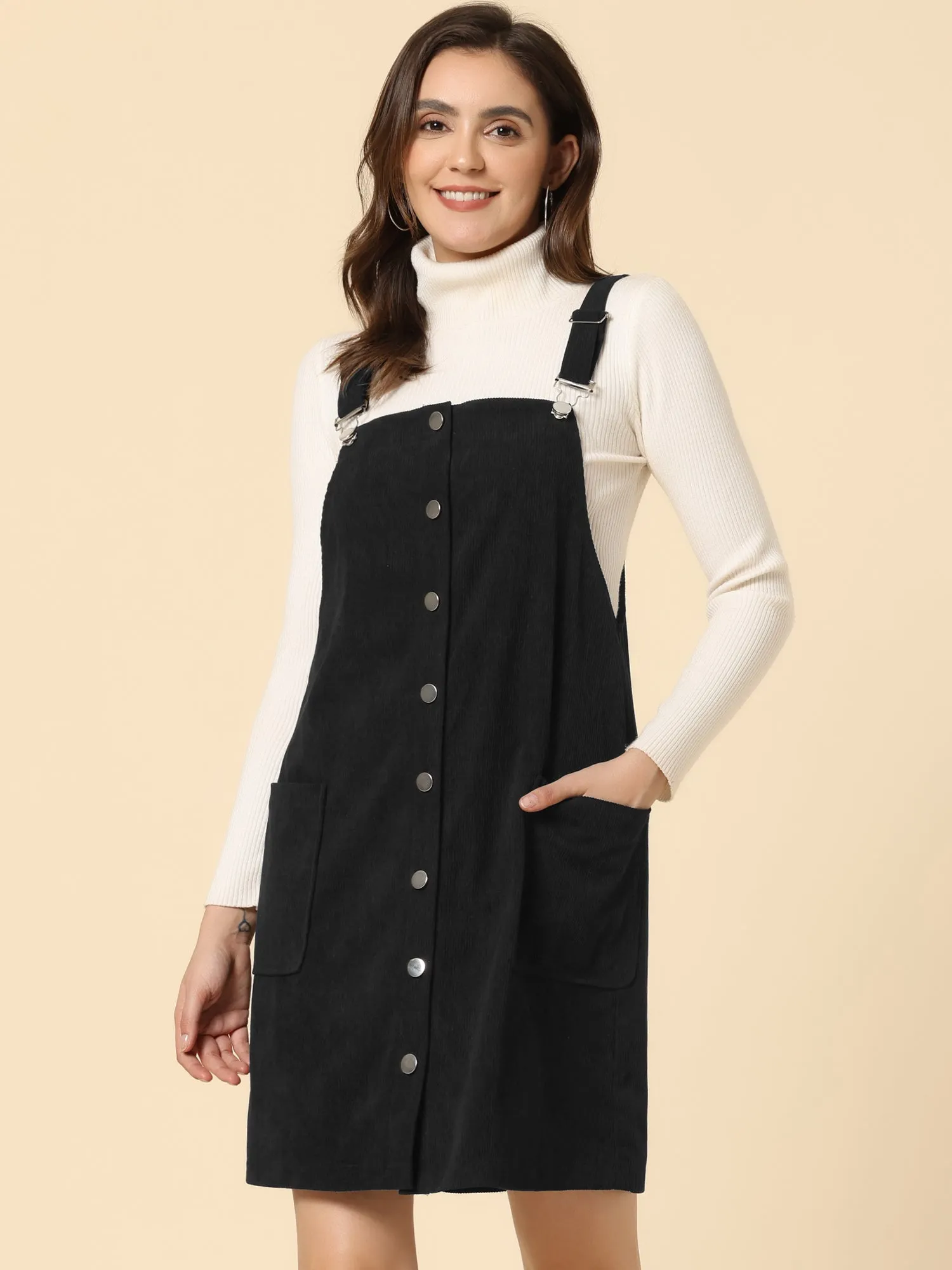 Corduroy Adjustable Straps Button Down Pinafore Overall Dress sold by Allegra K product image thumbnail 5