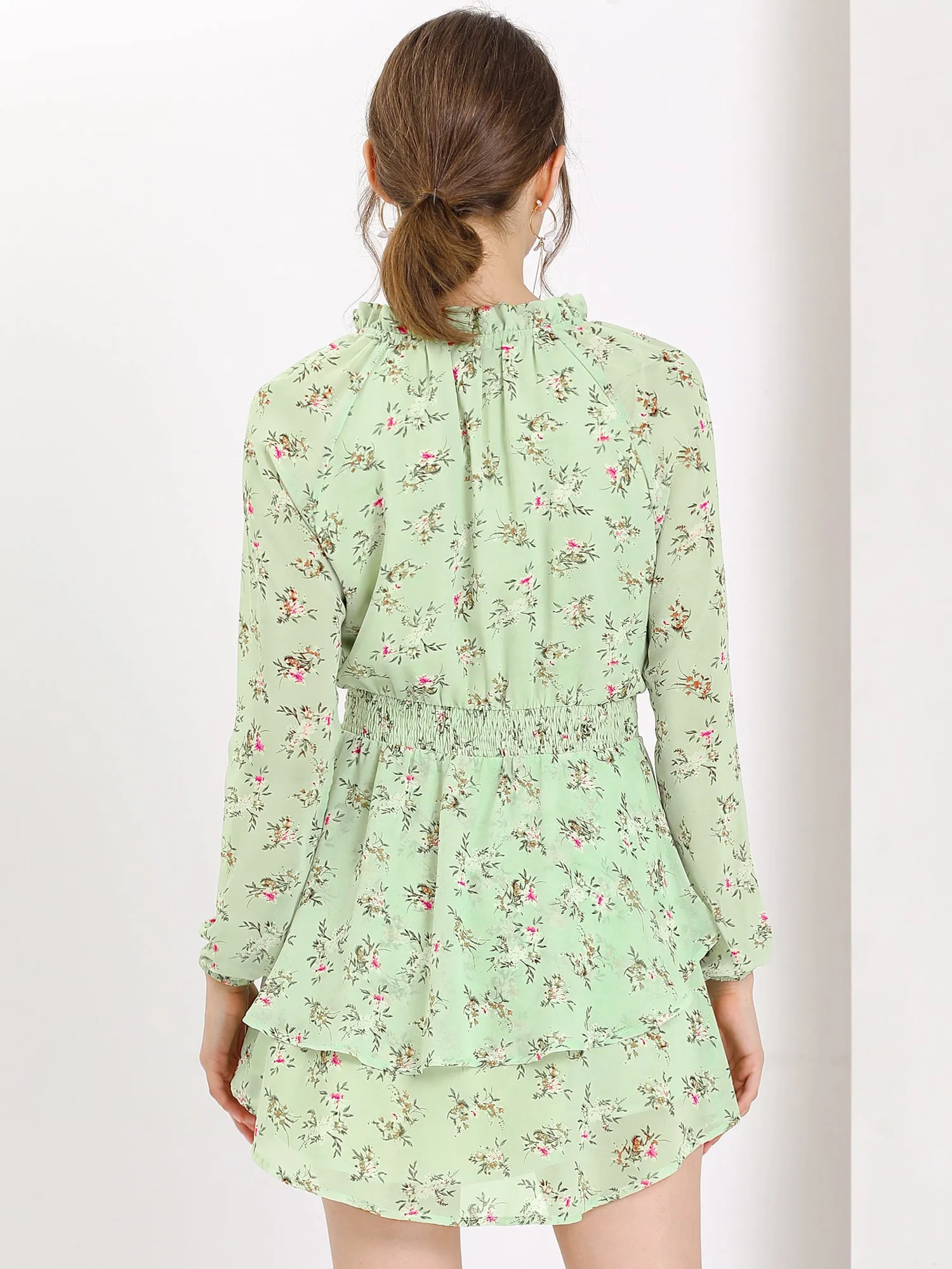 Ruffled Floral Smocked Waist Layered Tiered Chiffon Dress sold by Allegra K product image thumbnail 4