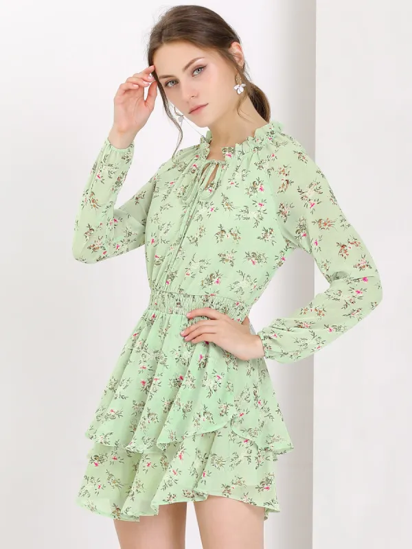 Ruffled Floral Smocked Waist Layered Tiered Chiffon Dress sold by Allegra K