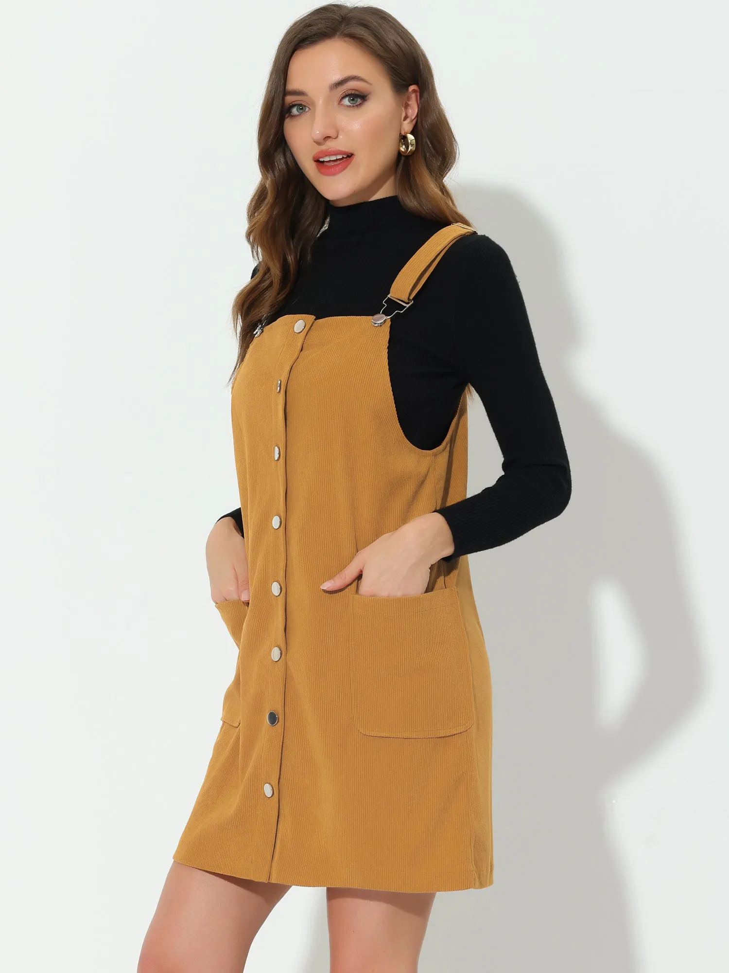 Corduroy Adjustable Straps Button Down Pinafore Overall Dress sold by Allegra K product image thumbnail 2