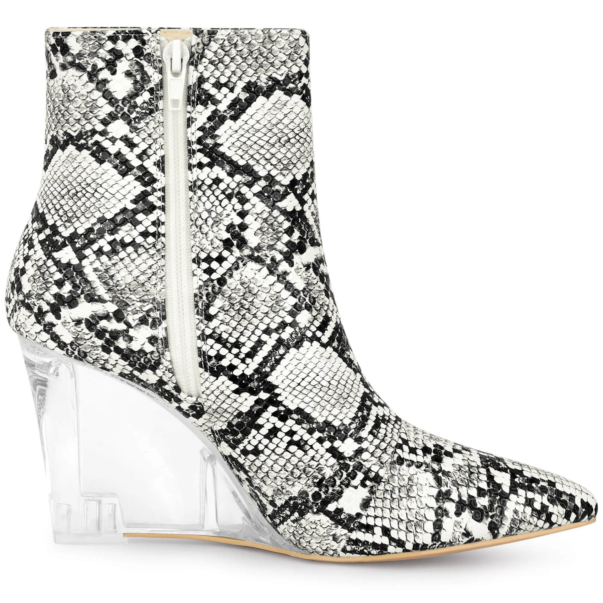 Women's Snake Print Pointed Toe Clear Wedge Heels Ankle Boots sold by Allegra K product image thumbnail 5