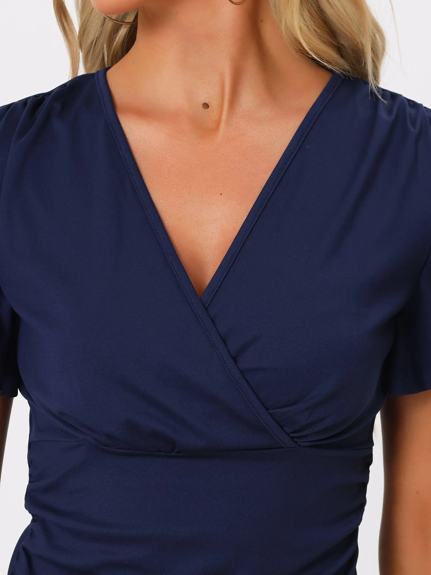 Faux Wrap Blouse Summer V Neck Ruffle Sleeve Casual Top Blouse sold by Allegra K product image thumbnail 5