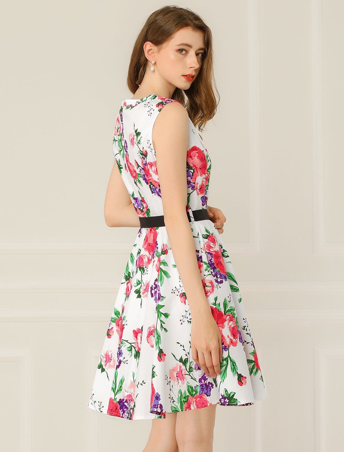 Belt Rockabilly Vintage Party Floral 50s Swing Tea Dress sold by Allegra K product image thumbnail 3