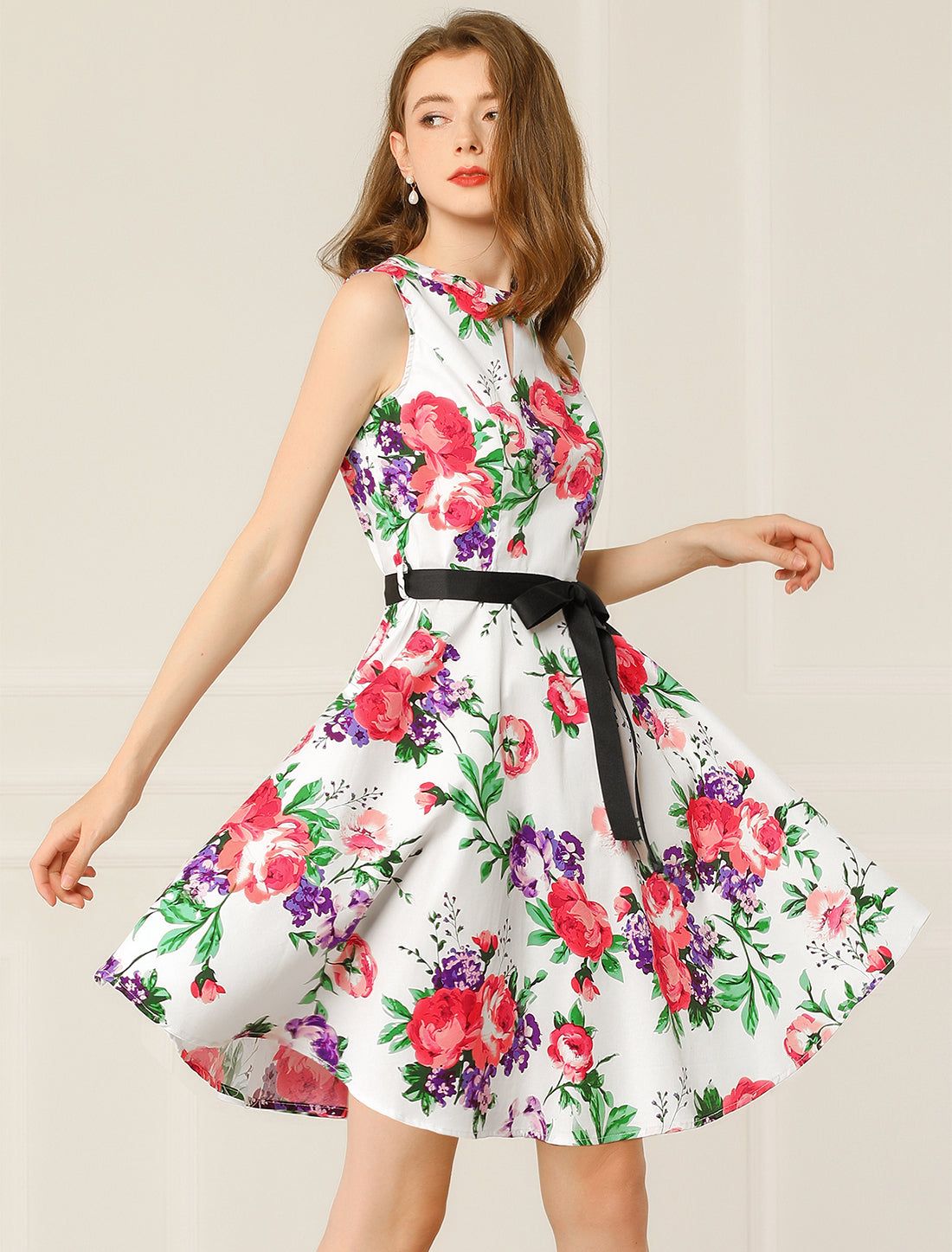 Belt Rockabilly Vintage Party Floral 50s Swing Tea Dress sold by Allegra K
