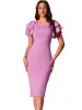 Ruffle Short Sleeve Back Zipper Pencil Bodycon Midi Dress sold by Allegra K