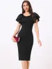 Ruffle Short Sleeve Back Zipper Pencil Bodycon Midi Dress sold by Allegra K