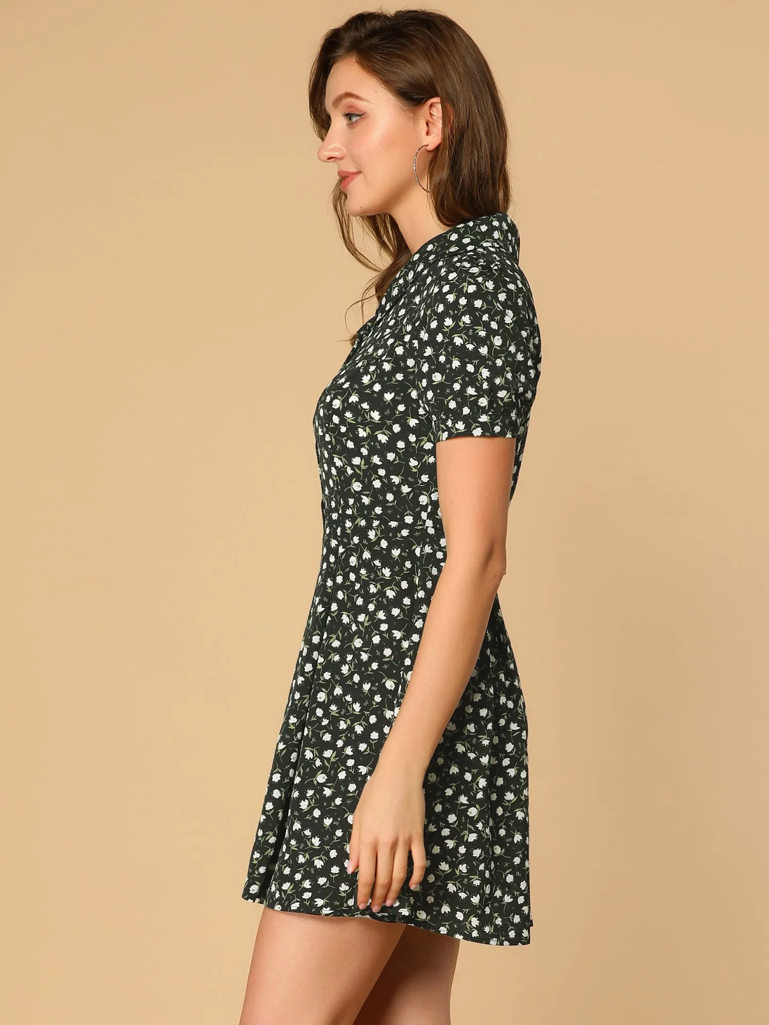 Floral V Neck Short Sleeve Button Front Summer Shirt Dress sold by Allegra K product image thumbnail 4