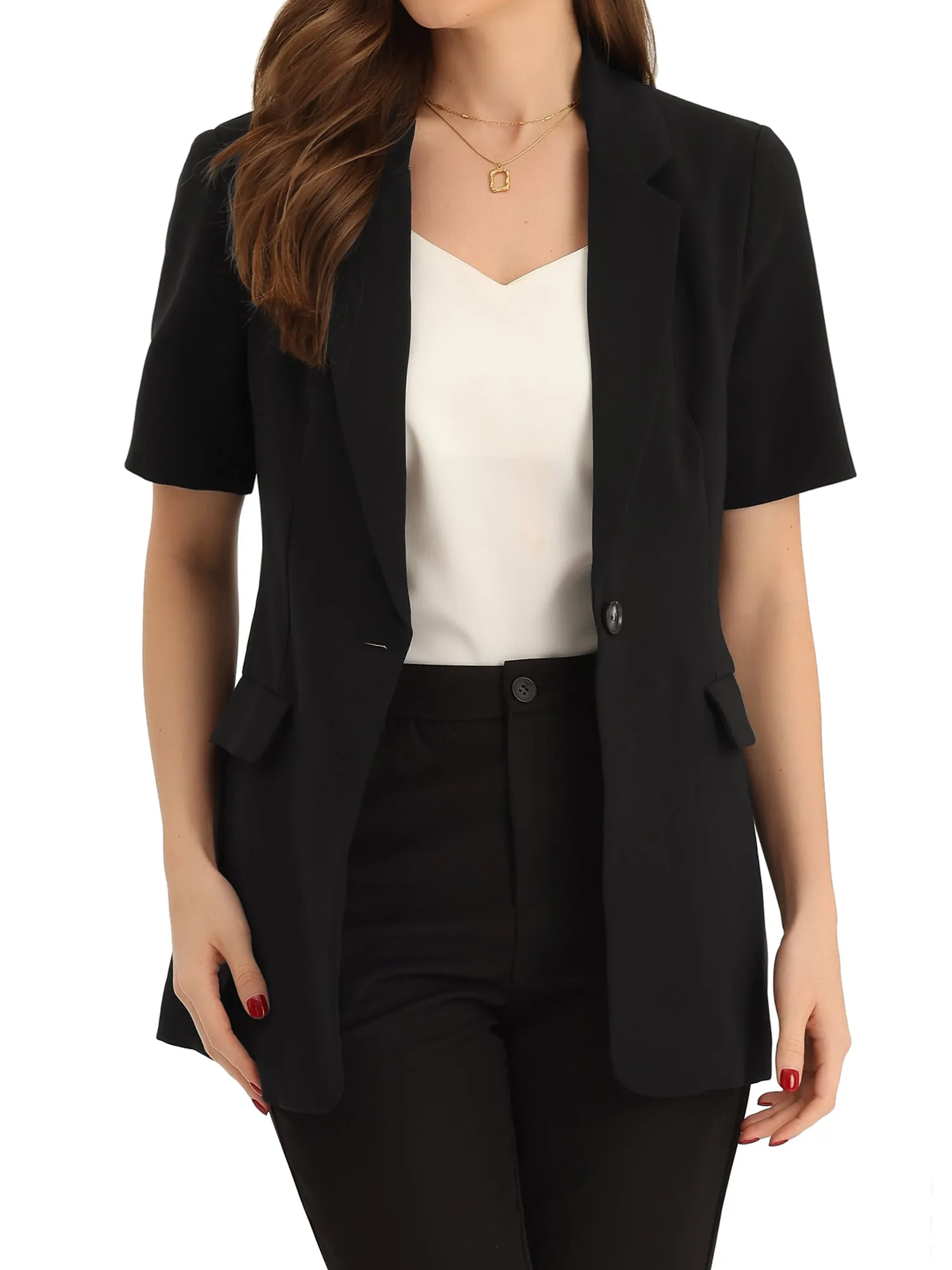 Notched Lapel Short Sleeve Button Down Office Work Blazer sold by Allegra K product image thumbnail 5