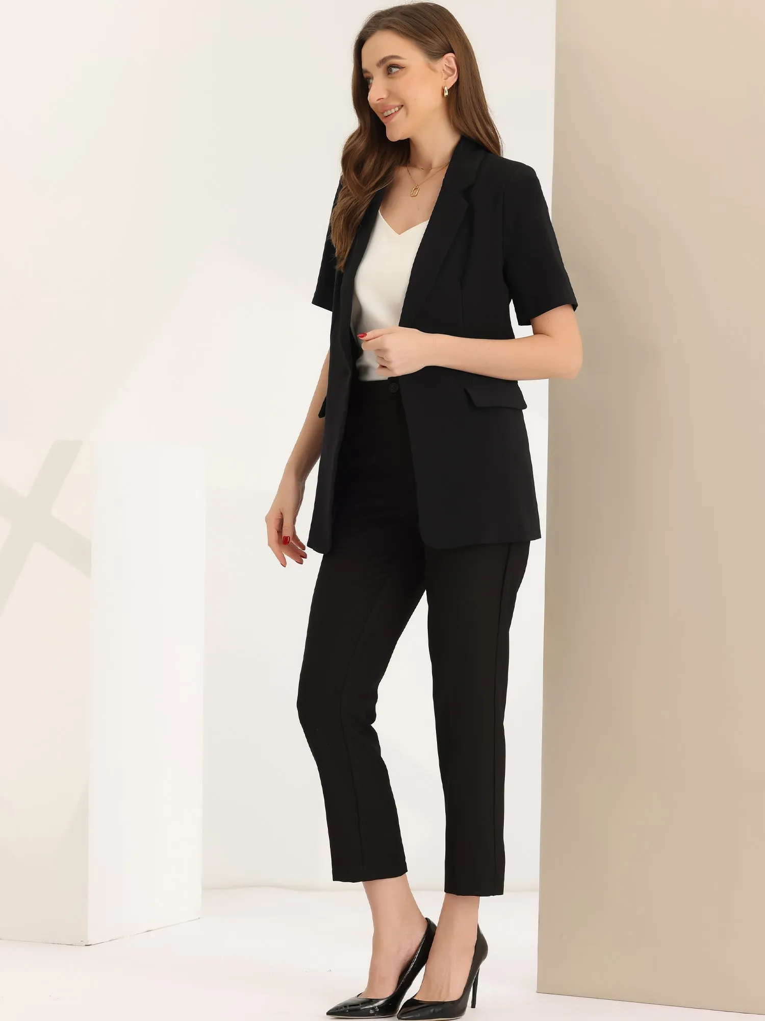 Notched Lapel Short Sleeve Button Down Office Work Blazer sold by Allegra K product image thumbnail 3