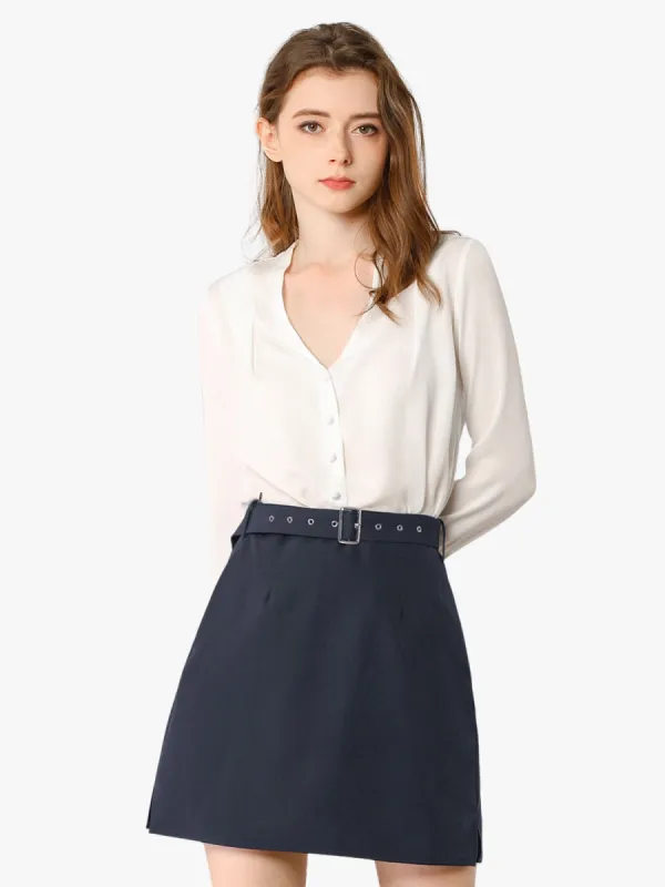 Work Office Belted Elastic Waist Back Mini Skirt with Pockets sold by Allegra K