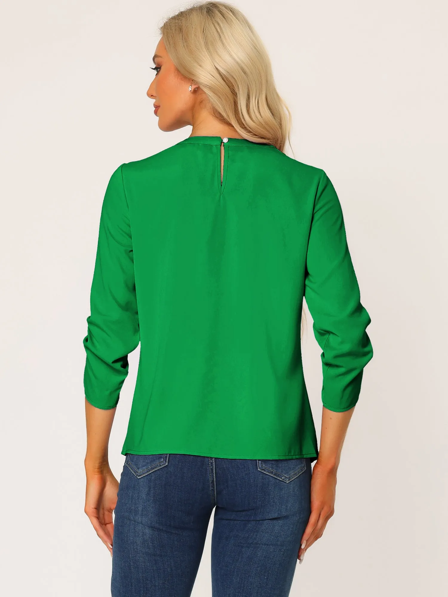 Office Keyhole Pleated 3/4 Sleeve Chiffon Blouse sold by Allegra K product image thumbnail 3