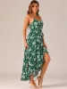 Spaghetti Strap Belted Ruffle High Low Hem Sleeveless Floral Maxi Dress sold by Allegra K