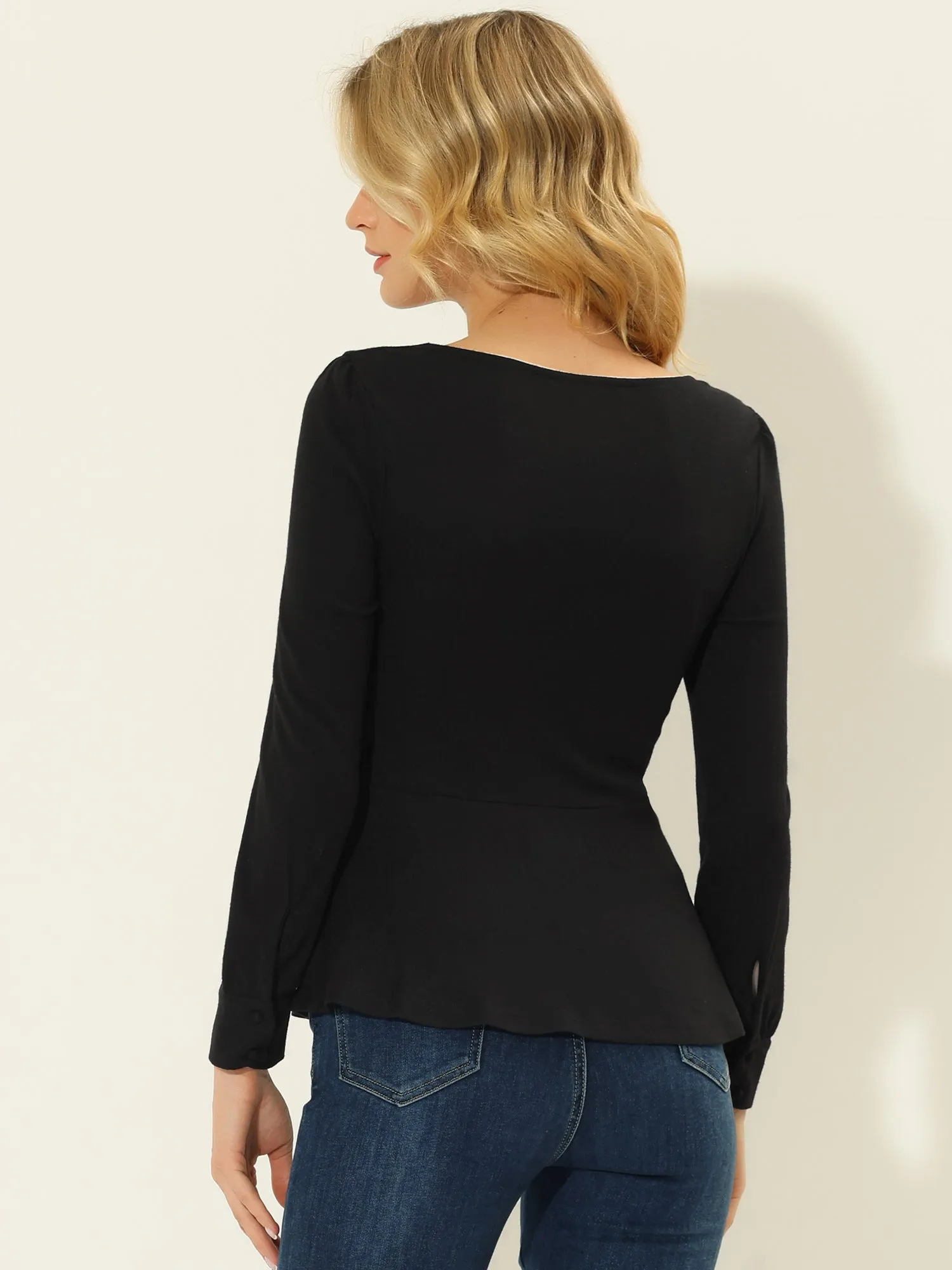 Ruched Halloween Sweetheart Neck Long Sleeve Peplum Blouse sold by Allegra K product image thumbnail 3