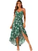 Spaghetti Strap Belted Ruffle High Low Hem Sleeveless Floral Maxi Dress sold by Allegra K