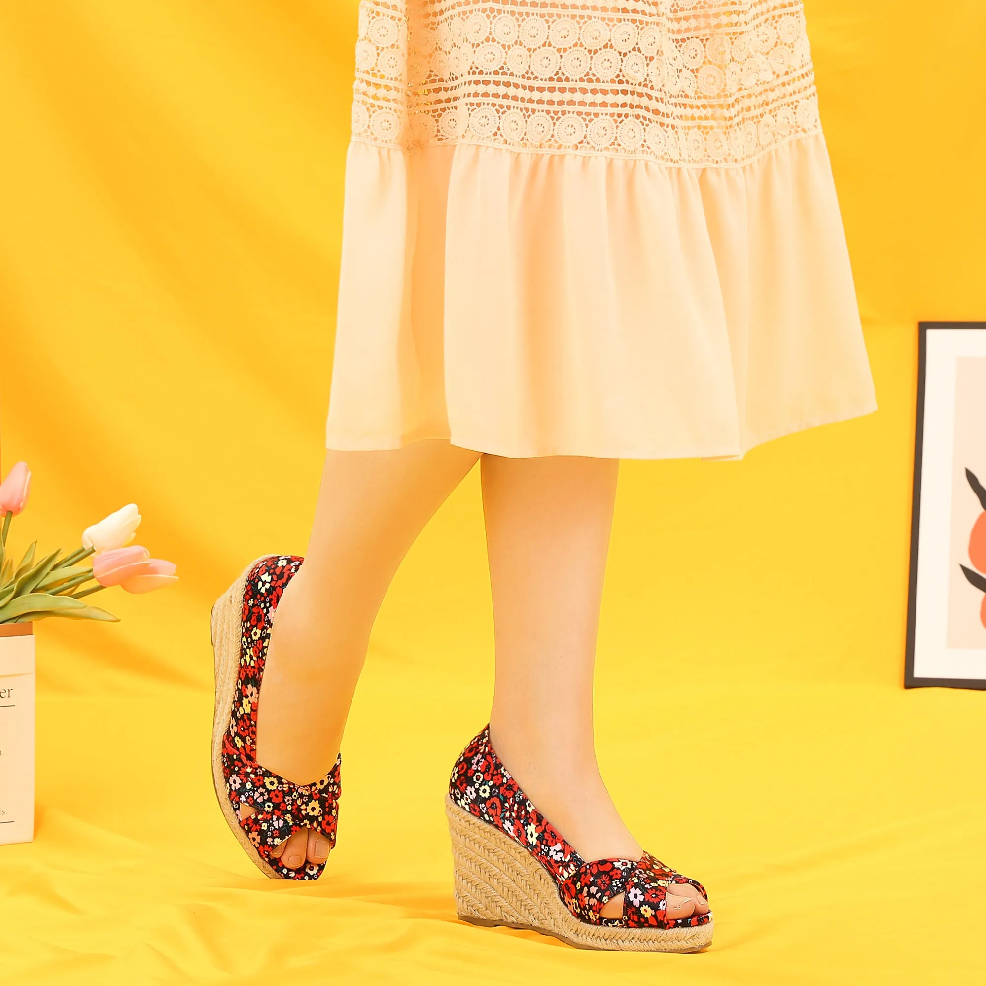 Floral Peep Toe Platform Pumps Wedge Sandals sold by Allegra K product image thumbnail 3