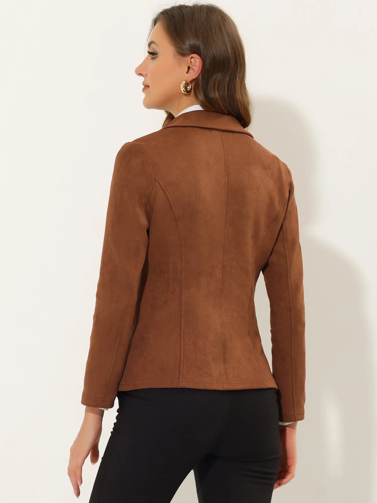 Faux Suede Lapel Collar Long Sleeve Casual Work Office Jacket sold by Allegra K product image thumbnail 3