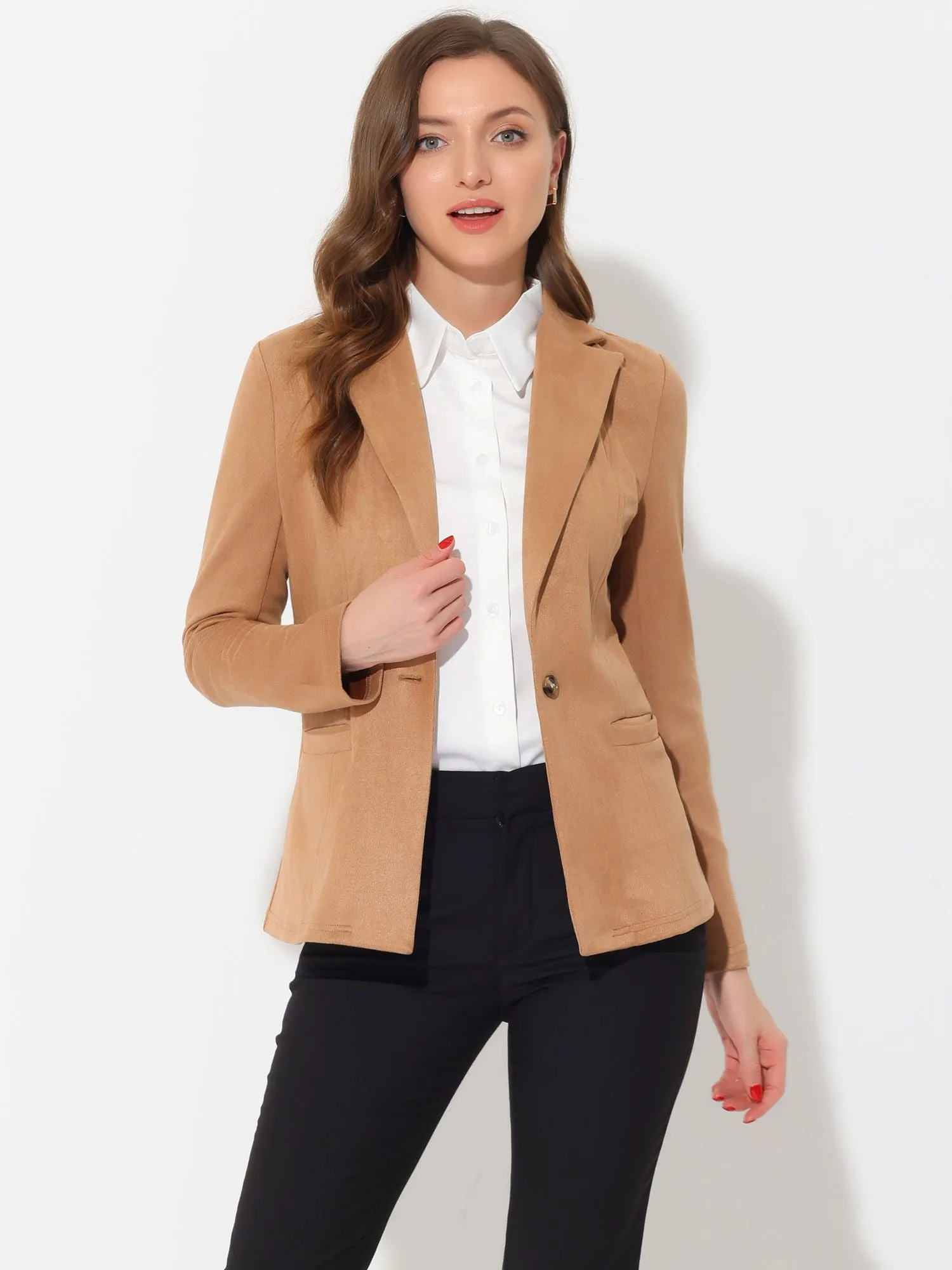 Faux Suede Lapel Collar Long Sleeve Casual Work Office Jacket sold by Allegra K product image thumbnail 5