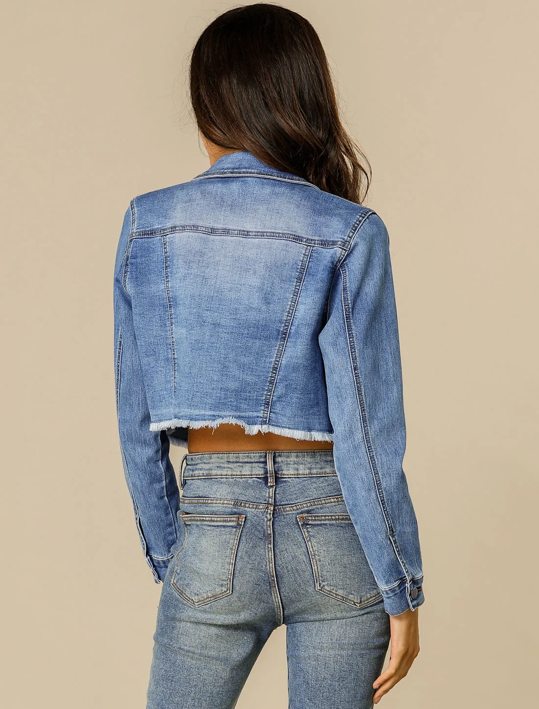 Trendy Frayed Button Up Washed Cropped Denim Jacket sold by Allegra K product image thumbnail 5