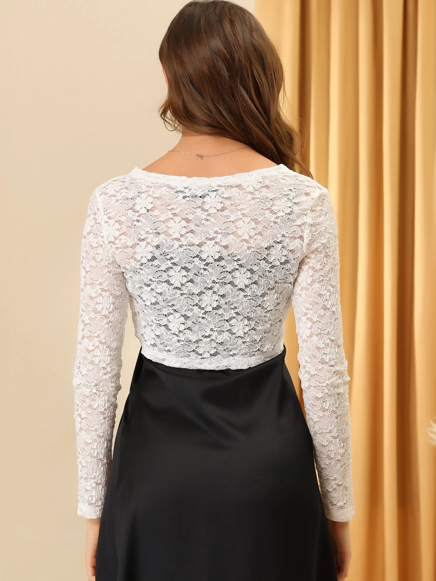 Floral Crop Long Sleeve Cover Blouse Sheer Lace Bolero Shawl sold by Allegra K product image thumbnail 5