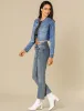 Trendy Frayed Button Up Washed Cropped Denim Jacket sold by Allegra K