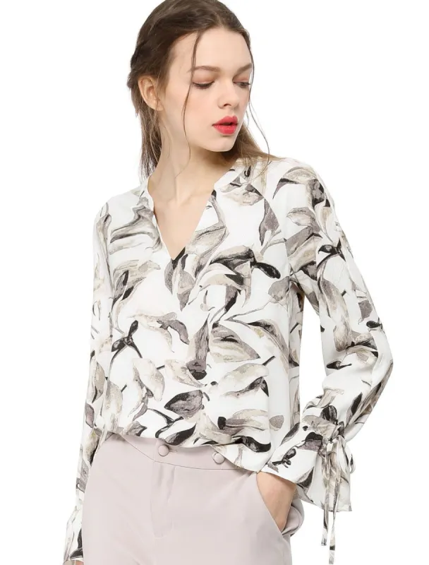 Allegra K V-Neck Bell Long Sleeves Floral Printed Blouse sold by Allegra K