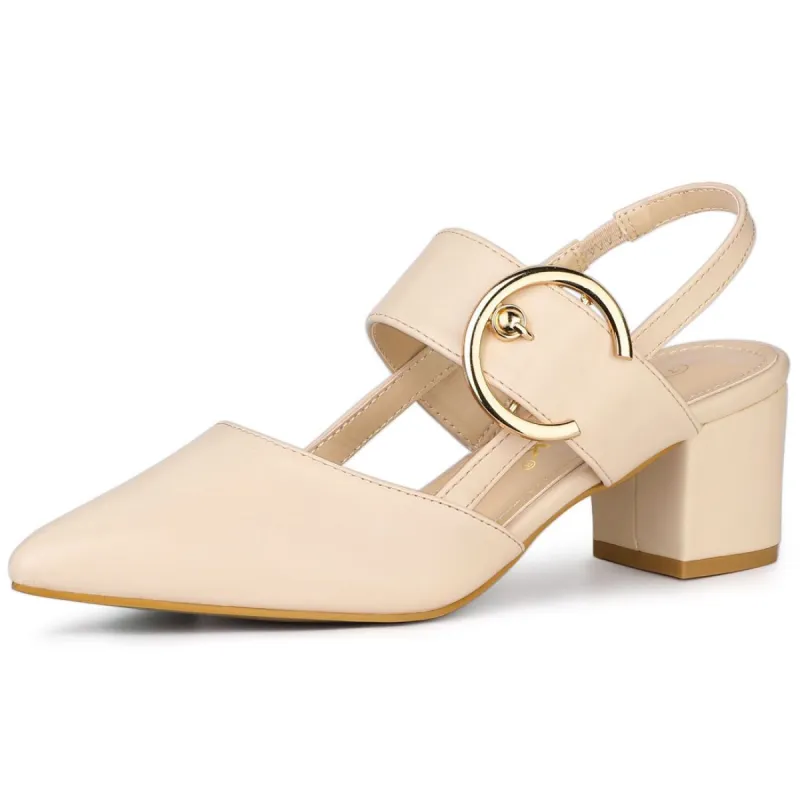 Women's Buckle Pointed Toe Chunky Heels Mules Pumps sold by Allegra K