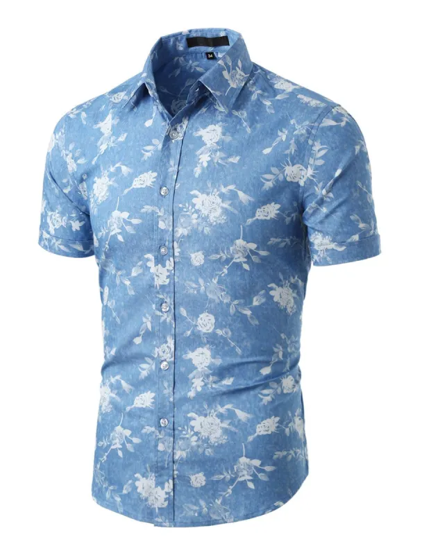 Men's Shirts Short Sleeve Button Down Floral Printed Shirt sold by Allegra K