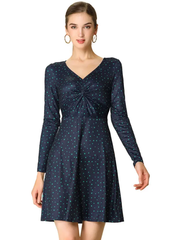 Allegra K Dot Print Long Sleeve V Neck Dresses sold by Allegra K