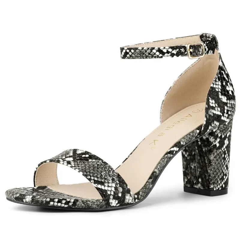 Women's Snake Printed Chunky Heels Ankle Strap Sandals sold by Allegra K