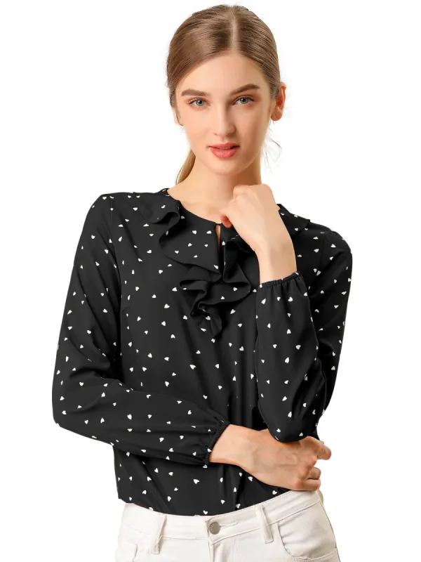Allegra K Ruffle Neck Vintage Polka Dots Long Sleeve Blouse sold by Allegra K