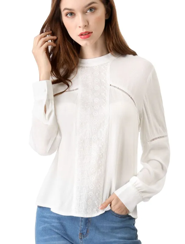 Women's Embroidery Floral Peasant Blouse Crew Neck Boho Shirts Tops sold by Allegra K
