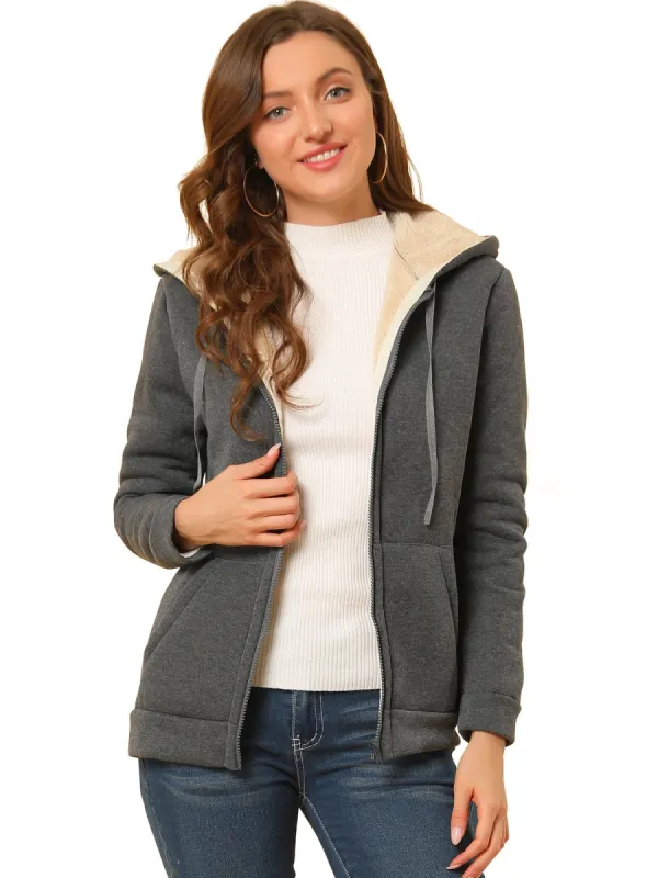 Women's Fluffy Sherpa Fleece Lined Zip Up Hooded Sweatshirt Jackets sold by Allegra K