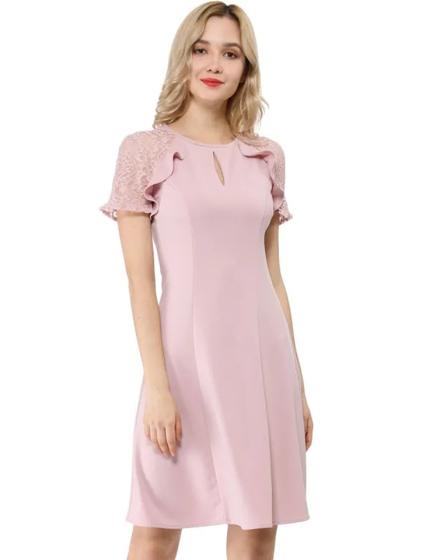 Women's Ruffle Keyhole Lace Sleeve Fit and Flare Dress sold by Allegra K
