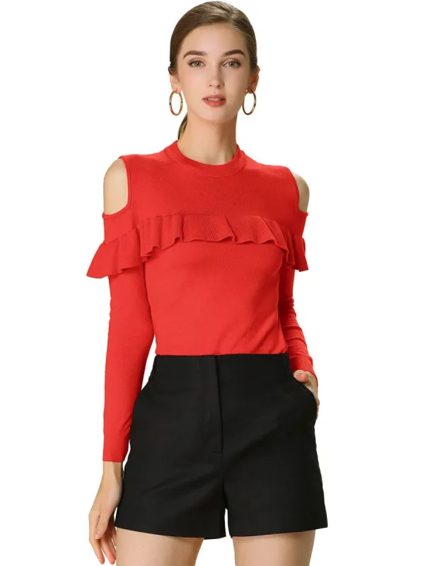 Cold Shoulder Knit Top with Ruffle Front sold by Allegra K