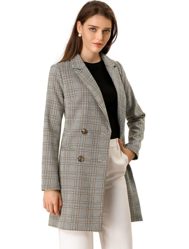 Allegra K Double Breasted Longline Plaid Blazer Jacket sold by Allegra K