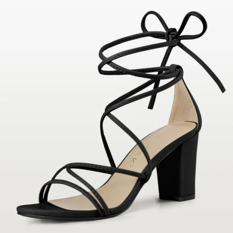 Women's Strappy Straps Lace Up Chunky Heel Sandals sold by Allegra K