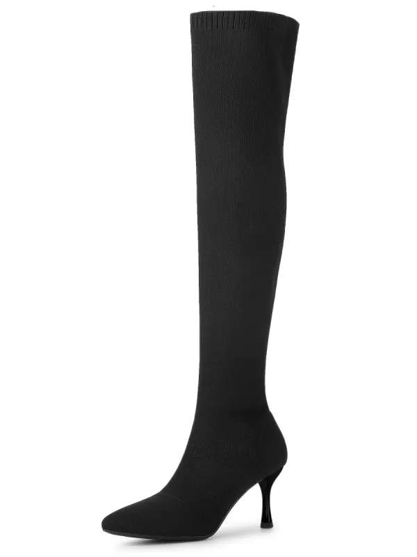 Women's Round Toe Chunky Heel Over The Knee High Boots made by Allegra K