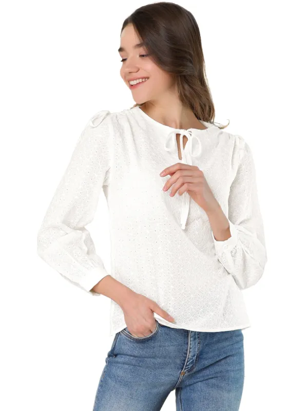 Women's Cotton Tie Neck Blouses Long Sleeve Shirt Tops sold by Allegra K