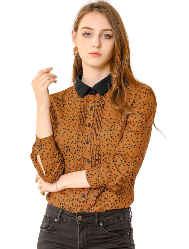 Women's Work Office Tops Blouses Long Sleeve Pintuck Dots Button Up Shirts sold by Allegra K