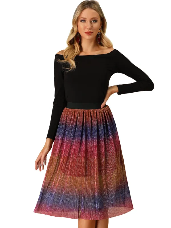 Women's Elastic Waist Metallic Shiny Swing Party Midi Skirt sold by Allegra K