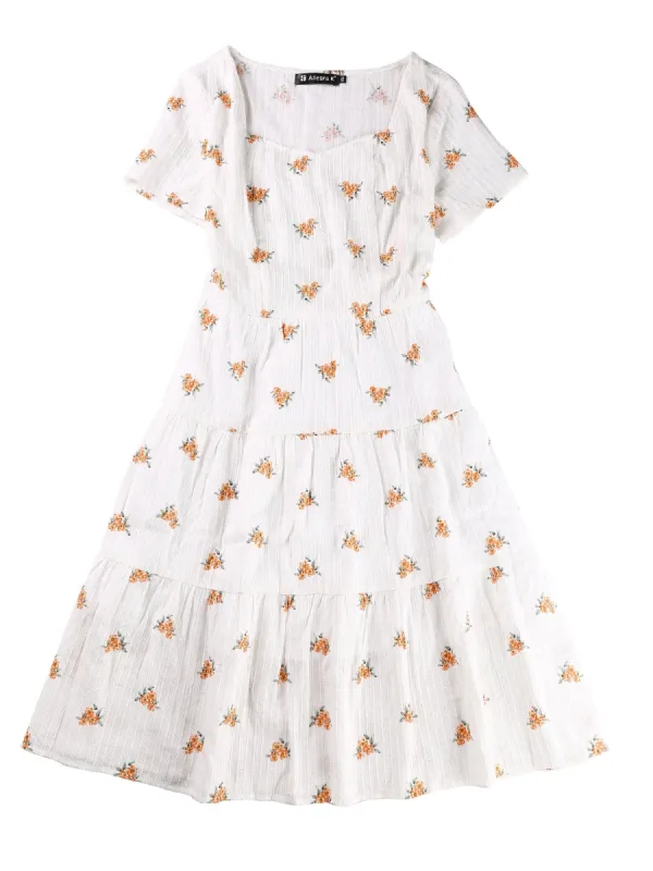 Women's Square Neck Peasant Midi Fit and Flare A-Line Floral Print Dress sold by Allegra K